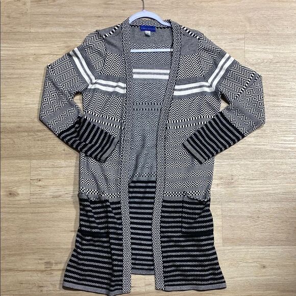 Simply Styled by Sears Black & White Geometric Open Cardigan Sweater M - Picture 9 of 14